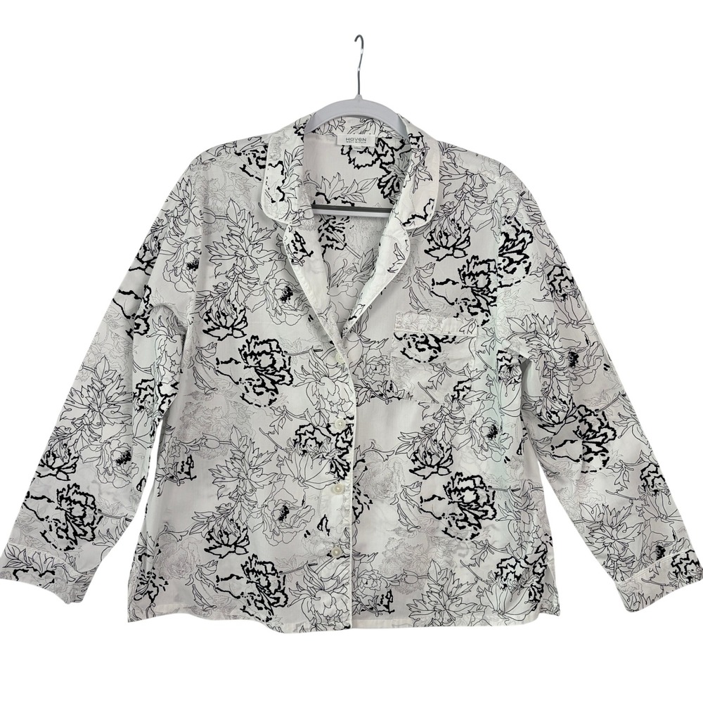 Haven Well Within Floral Pajama Top Medium White Black Long Sleeve Excellent